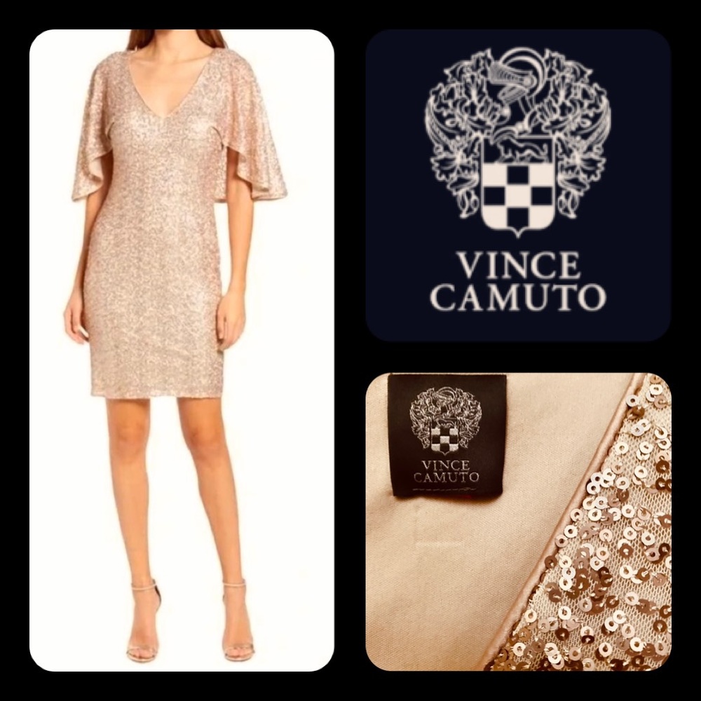 VINCE CAMUTO Antique Rose Sequin Capelet S/S Bell Short Cocktail Dress-10